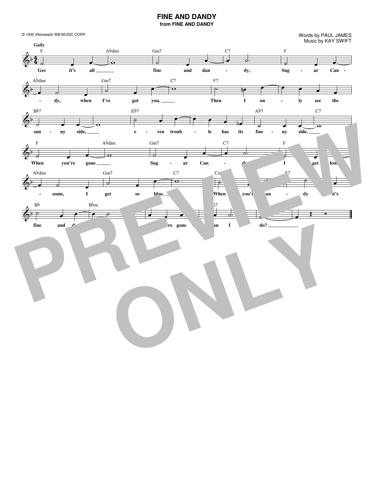 Kay Swift Fine And Dandy Sheet Music Notes & Chords for Melody Line, Lyrics & Chords - Download or Print PDF