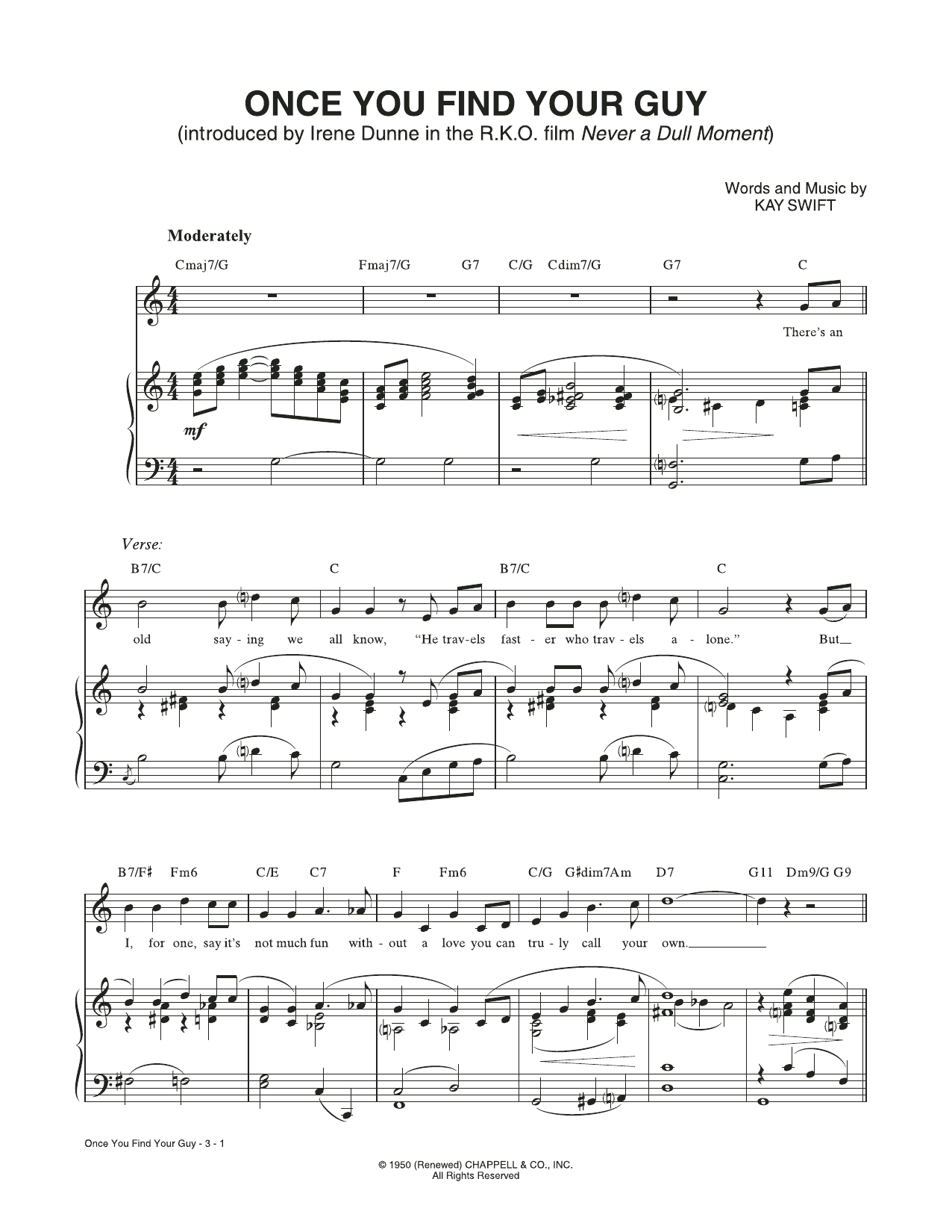 Kay Swift Once You Find Your Guy (from Never a Dull Moment) Sheet Music Notes & Chords for Piano & Vocal - Download or Print PDF