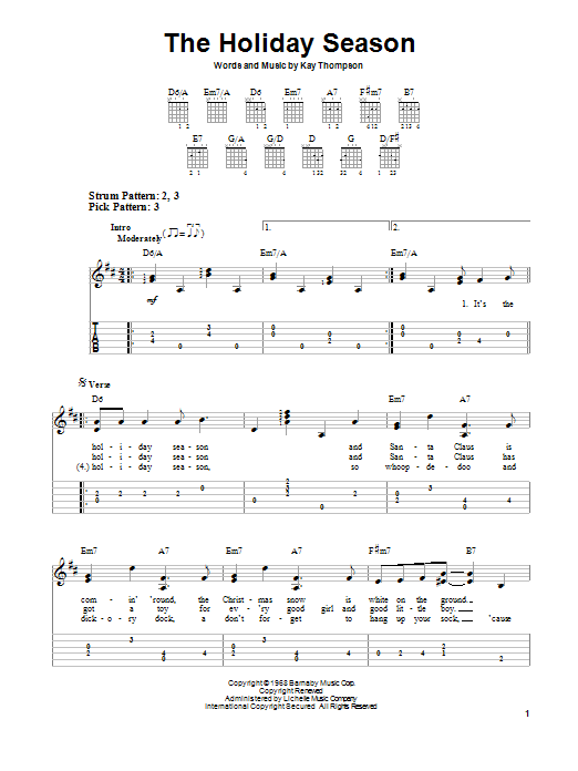 Kay Thompson The Holiday Season Sheet Music Notes & Chords for Easy Guitar Tab - Download or Print PDF