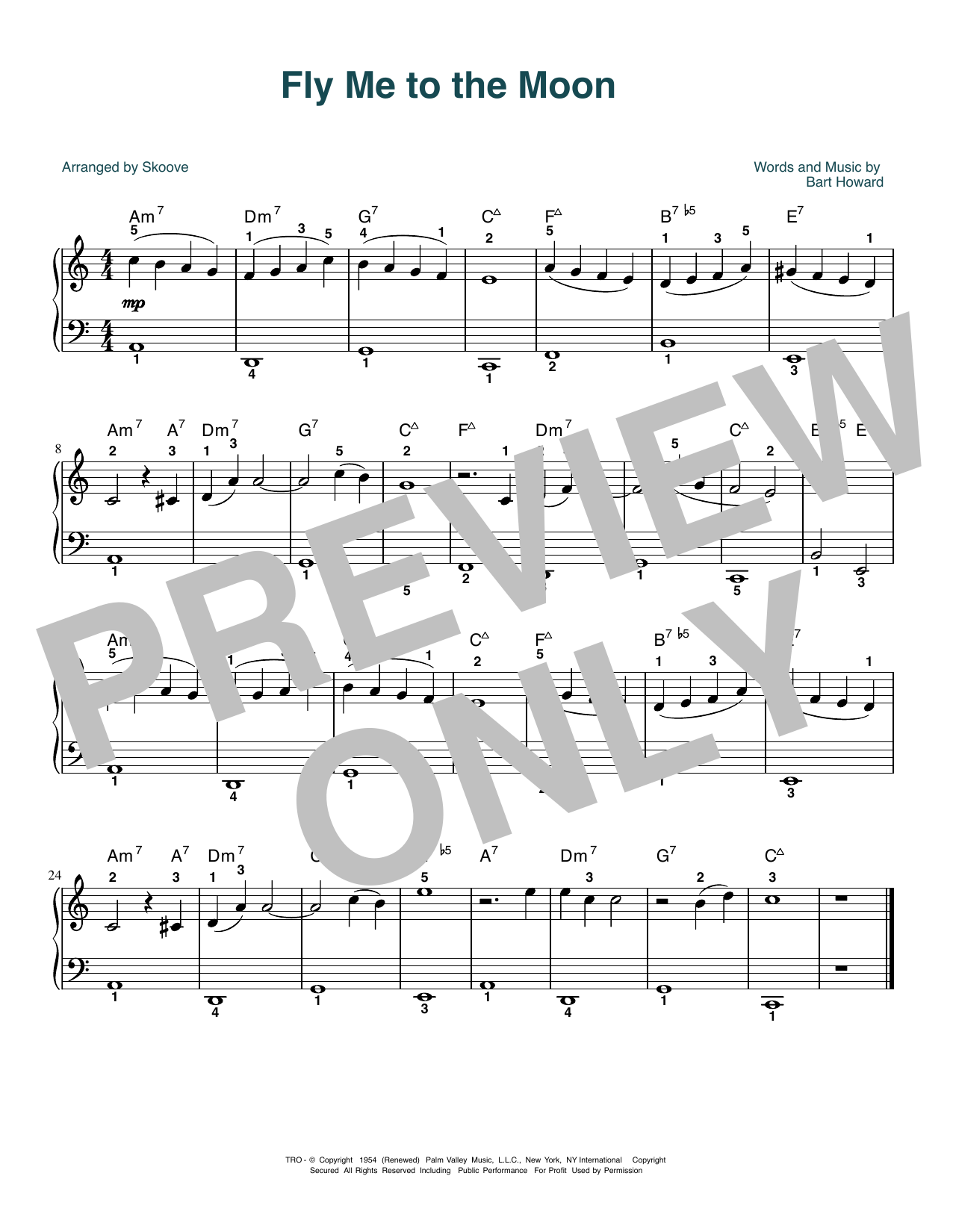 Kaye Ballard Fly Me To The Moon (In Other Words) (arr. Skoove) Sheet Music Notes & Chords for Beginner Piano (Abridged) - Download or Print PDF
