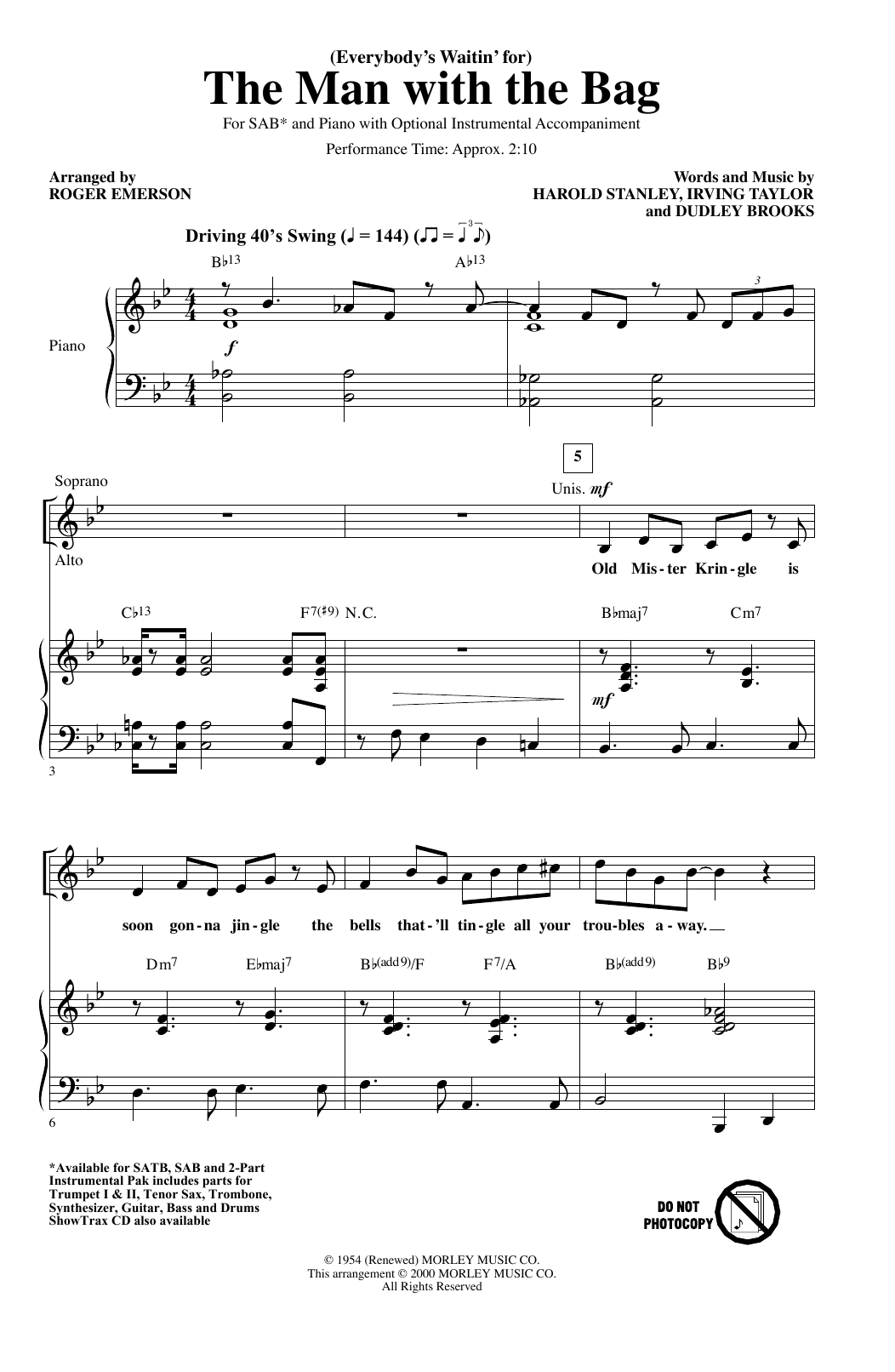 Kaye Starr (Everybody's Waitin' For) The Man With The Bag (arr. Roger Emerson) Sheet Music Notes & Chords for SAB Choir - Download or Print PDF