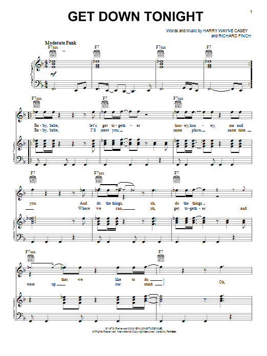 KC & The Sunshine Band Get Down Tonight sheet music notes and chords. Download Printable PDF.