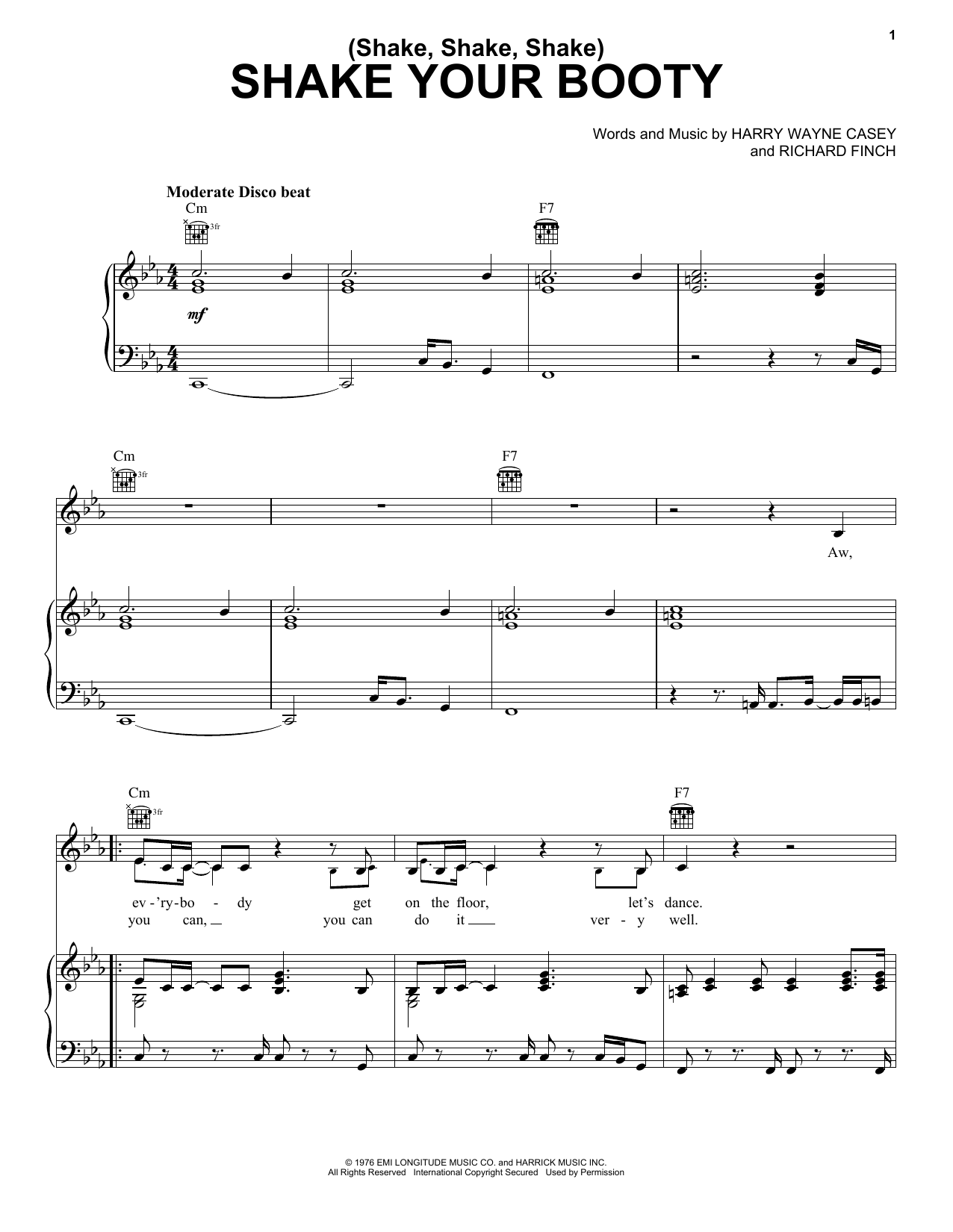 KC & The Sunshine Band Shake Your Booty Sheet Music Notes & Chords for Piano, Vocal & Guitar (Right-Hand Melody) - Download or Print PDF