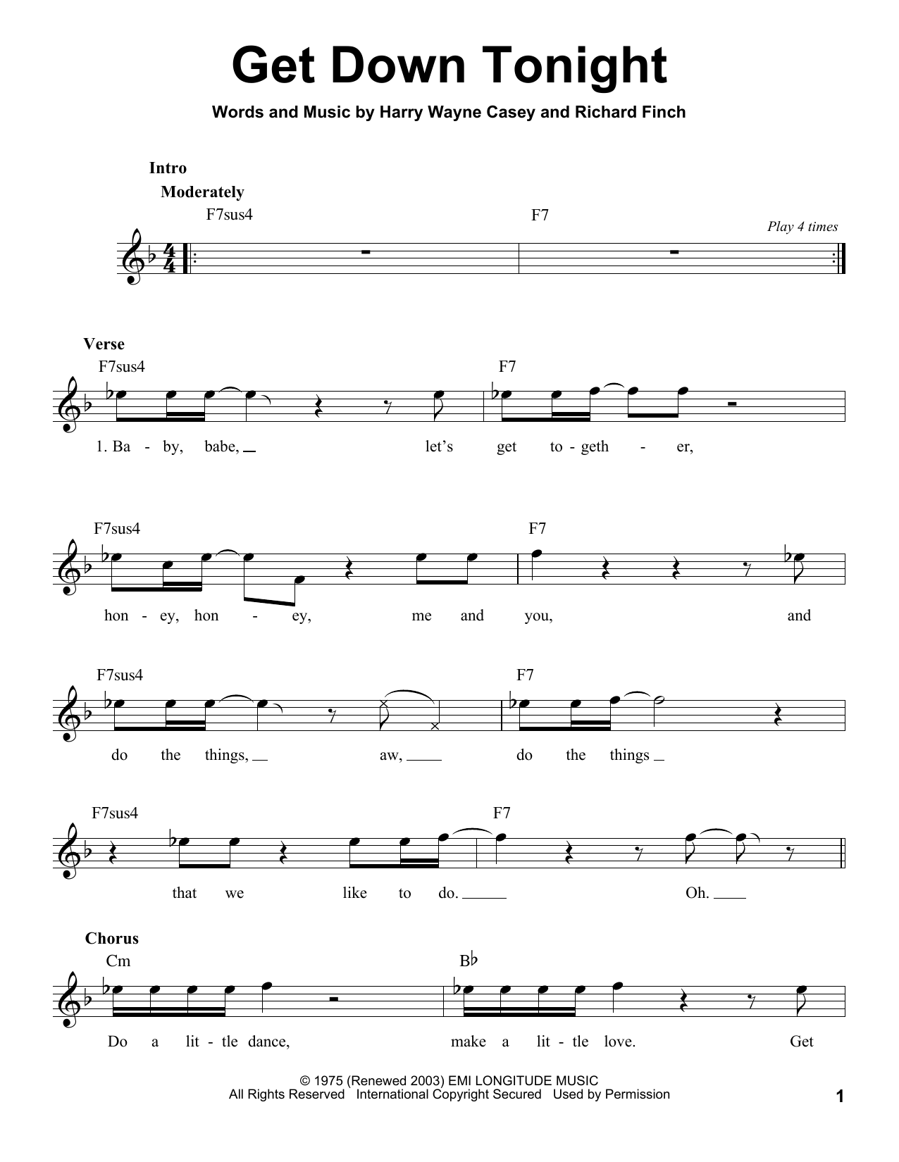 KC and The Sunshine Band Get Down Tonight Sheet Music Notes & Chords for Keyboard - Download or Print PDF