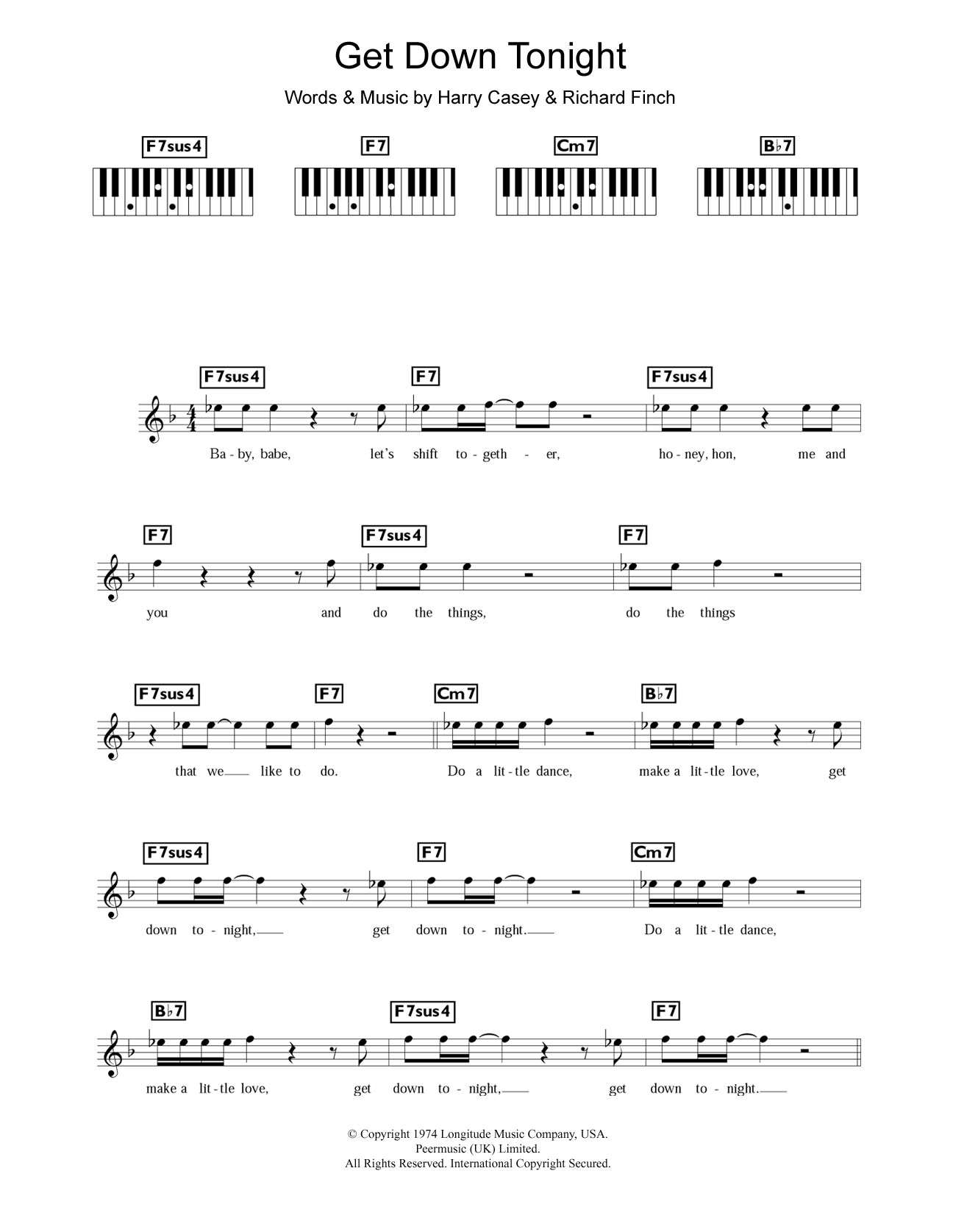 KC and The Sunshine Band Get Down Tonight Sheet Music Notes & Chords for Voice - Download or Print PDF