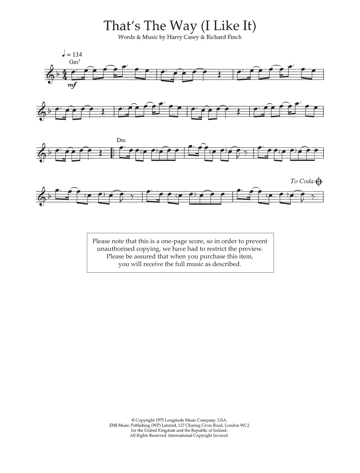 KC and The Sunshine Band That's The Way (I Like It) Sheet Music Notes & Chords for Piano Chords/Lyrics - Download or Print PDF