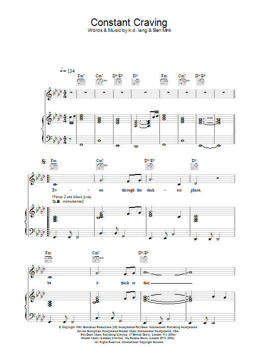 k.d. lang Constant Craving Sheet Music Notes & Chords for Clarinet - Download or Print PDF