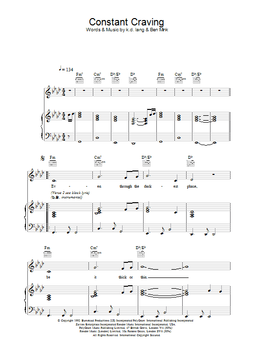k.d. lang Constant Craving Sheet Music Notes & Chords for Alto Saxophone - Download or Print PDF