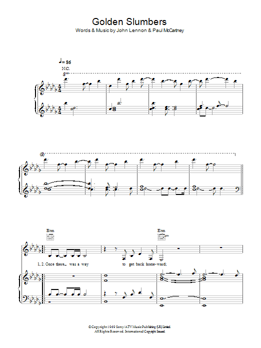 k.d. lang Golden Slumbers Sheet Music Notes & Chords for Piano, Vocal & Guitar (Right-Hand Melody) - Download or Print PDF