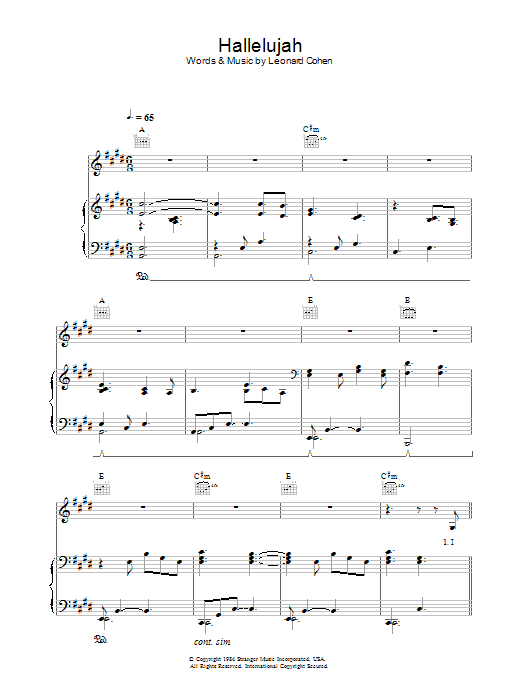 K.D. Lang Hallelujah Sheet Music Notes & Chords for Piano, Vocal & Guitar - Download or Print PDF