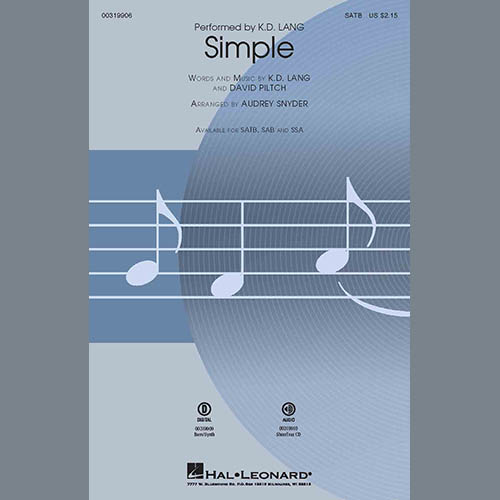 k.d. lang, Simple (arr. Audrey Snyder), SATB Choir