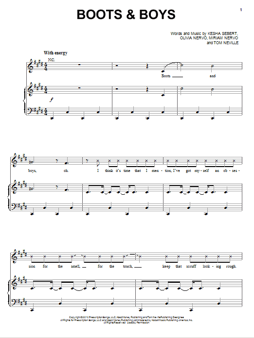 Ke$ha Boots & Boys Sheet Music Notes & Chords for Piano, Vocal & Guitar (Right-Hand Melody) - Download or Print PDF