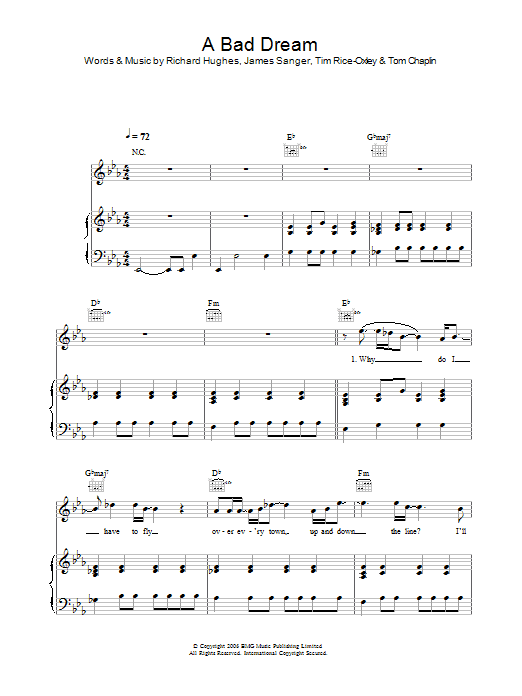 Keane A Bad Dream Sheet Music Notes & Chords for Piano, Vocal & Guitar - Download or Print PDF