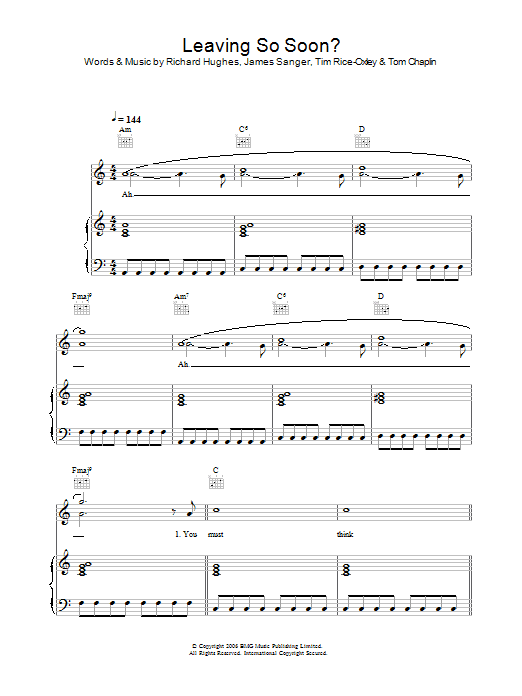 Keane Leaving So Soon? Sheet Music Notes & Chords for Piano, Vocal & Guitar - Download or Print PDF