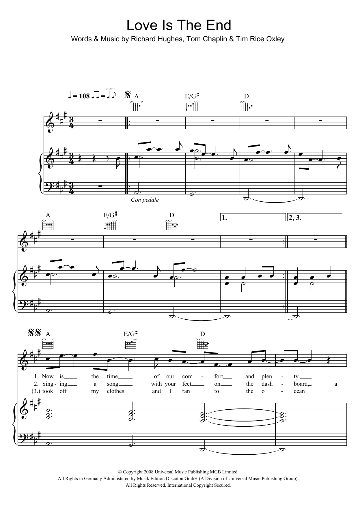 Keane Love Is The End Sheet Music Notes & Chords for Piano, Vocal & Guitar (Right-Hand Melody) - Download or Print PDF
