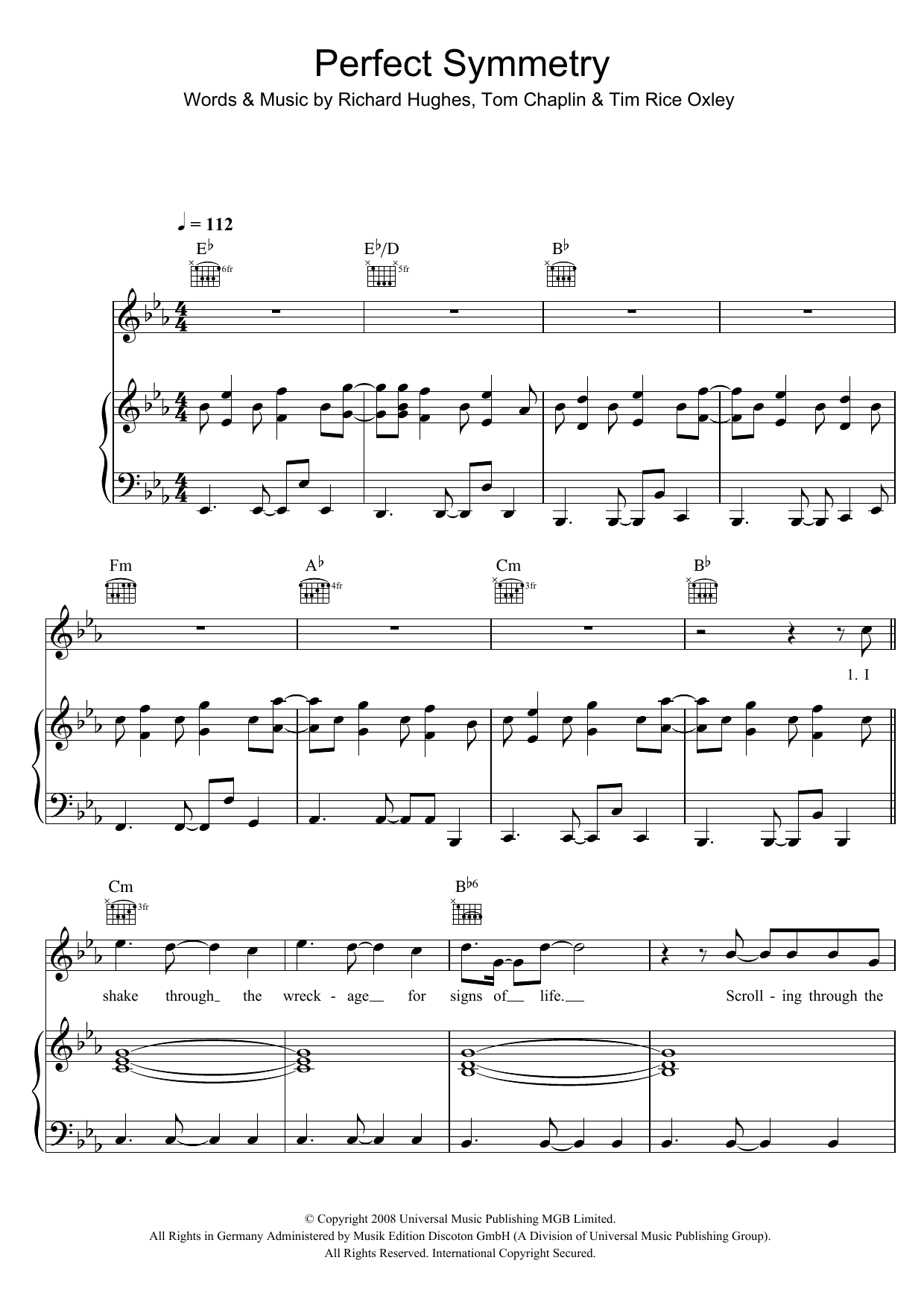 Keane Perfect Symmetry Sheet Music Notes & Chords for Piano, Vocal & Guitar (Right-Hand Melody) - Download or Print PDF