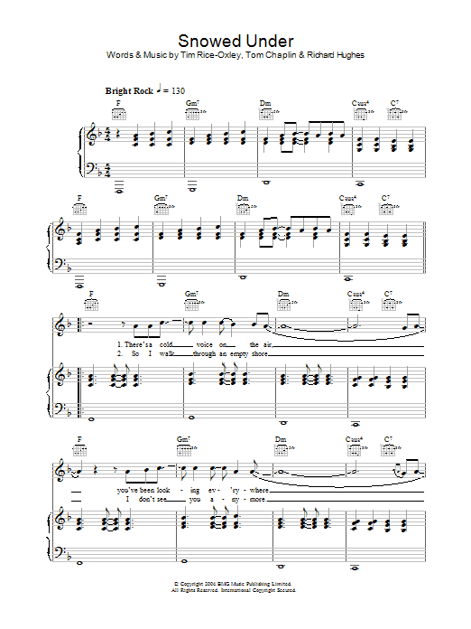 Keane Snowed Under Sheet Music Notes & Chords for Piano, Vocal & Guitar - Download or Print PDF