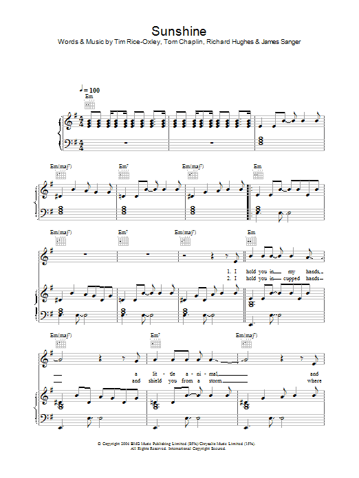 Keane Sunshine Sheet Music Notes & Chords for Clarinet - Download or Print PDF