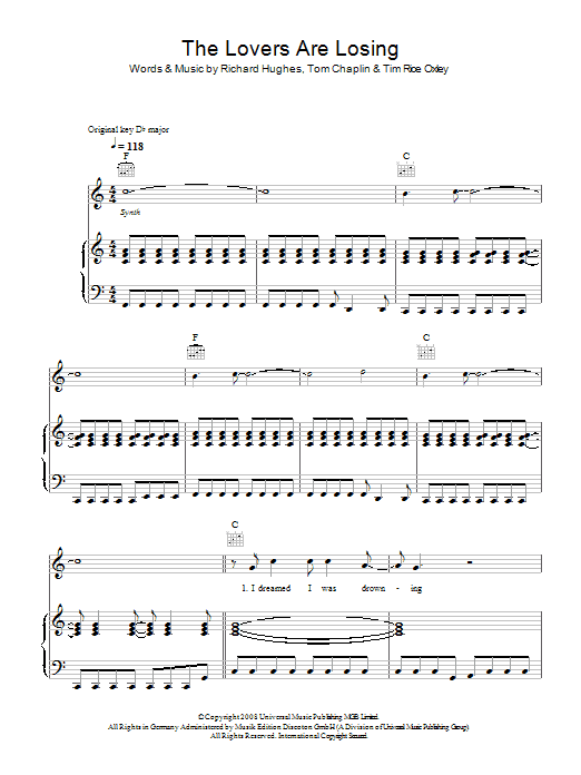 Keane The Lovers Are Losing Sheet Music Notes & Chords for Piano, Vocal & Guitar - Download or Print PDF