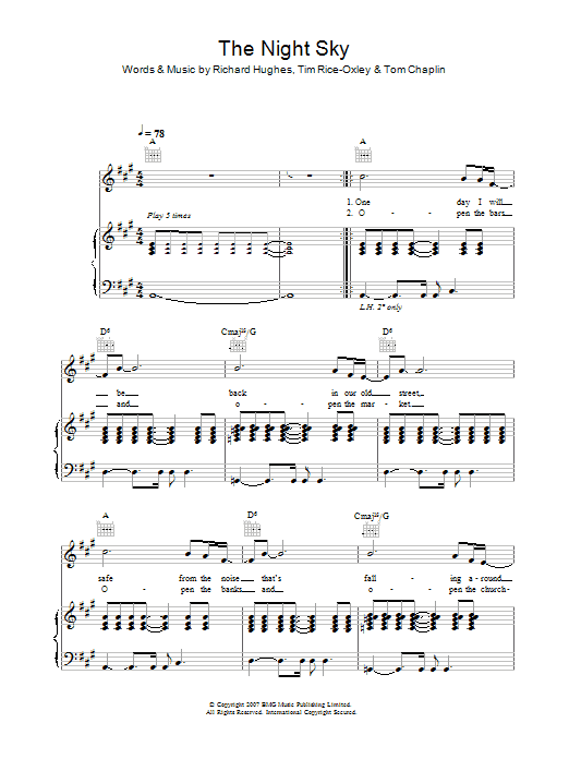 Keane The Night Sky Sheet Music Notes & Chords for Piano, Vocal & Guitar - Download or Print PDF