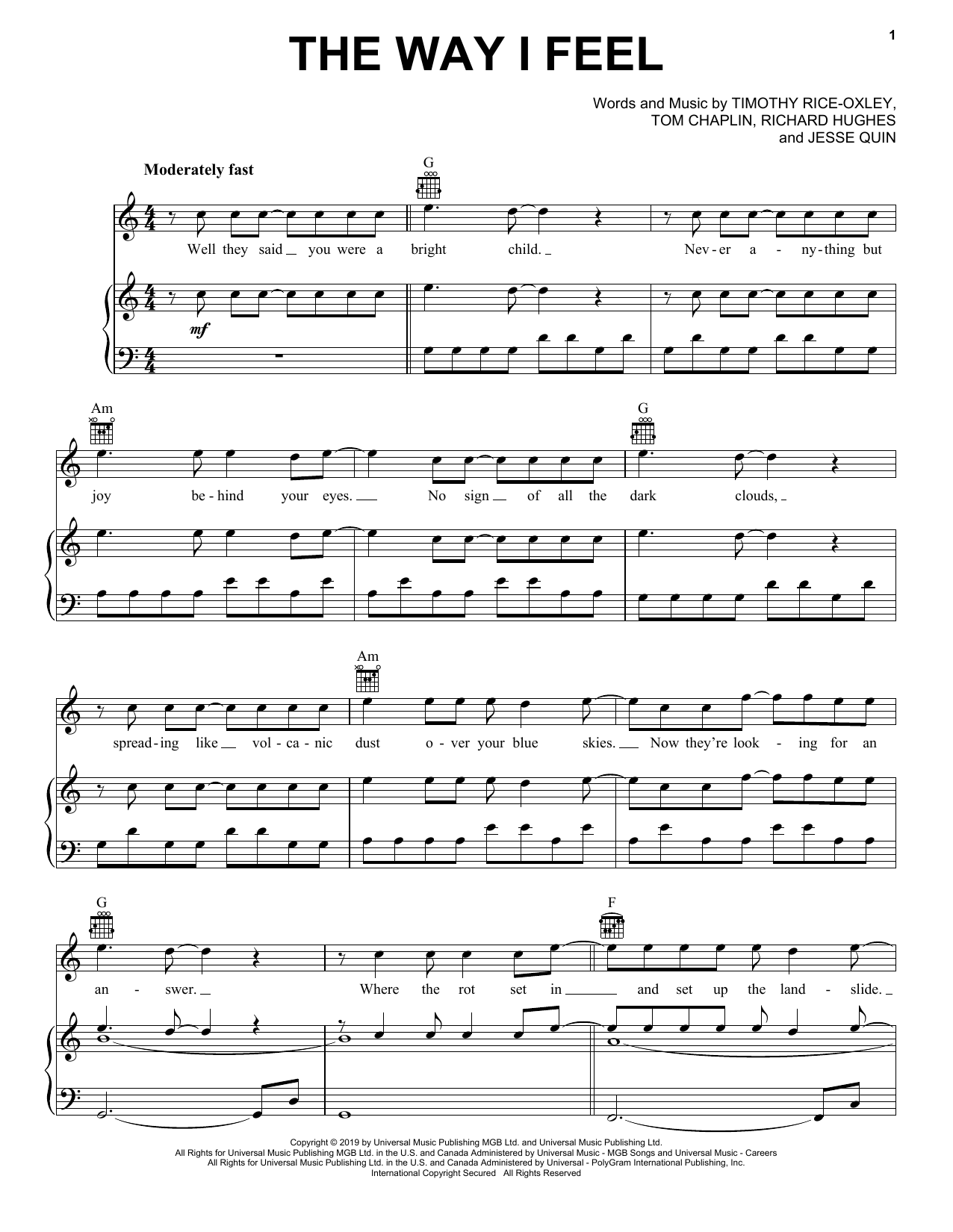 Keane The Way I Feel Sheet Music Notes & Chords for Piano, Vocal & Guitar (Right-Hand Melody) - Download or Print PDF