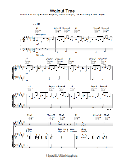 Keane Walnut Tree Sheet Music Notes & Chords for Melody Line, Lyrics & Chords - Download or Print PDF