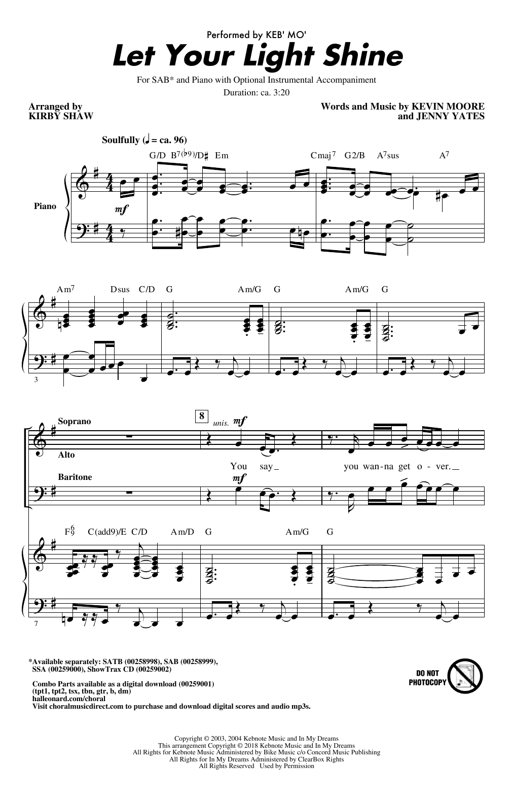 Keb' Mo' Let Your Light Shine (arr. Kirby Shaw) Sheet Music Notes & Chords for SATB - Download or Print PDF