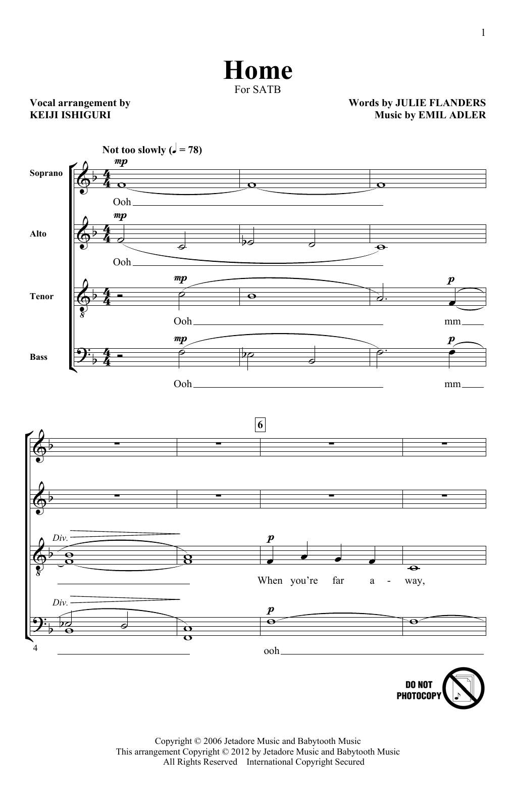 Keiji Ishiguri Home Sheet Music Notes & Chords for SATB - Download or Print PDF