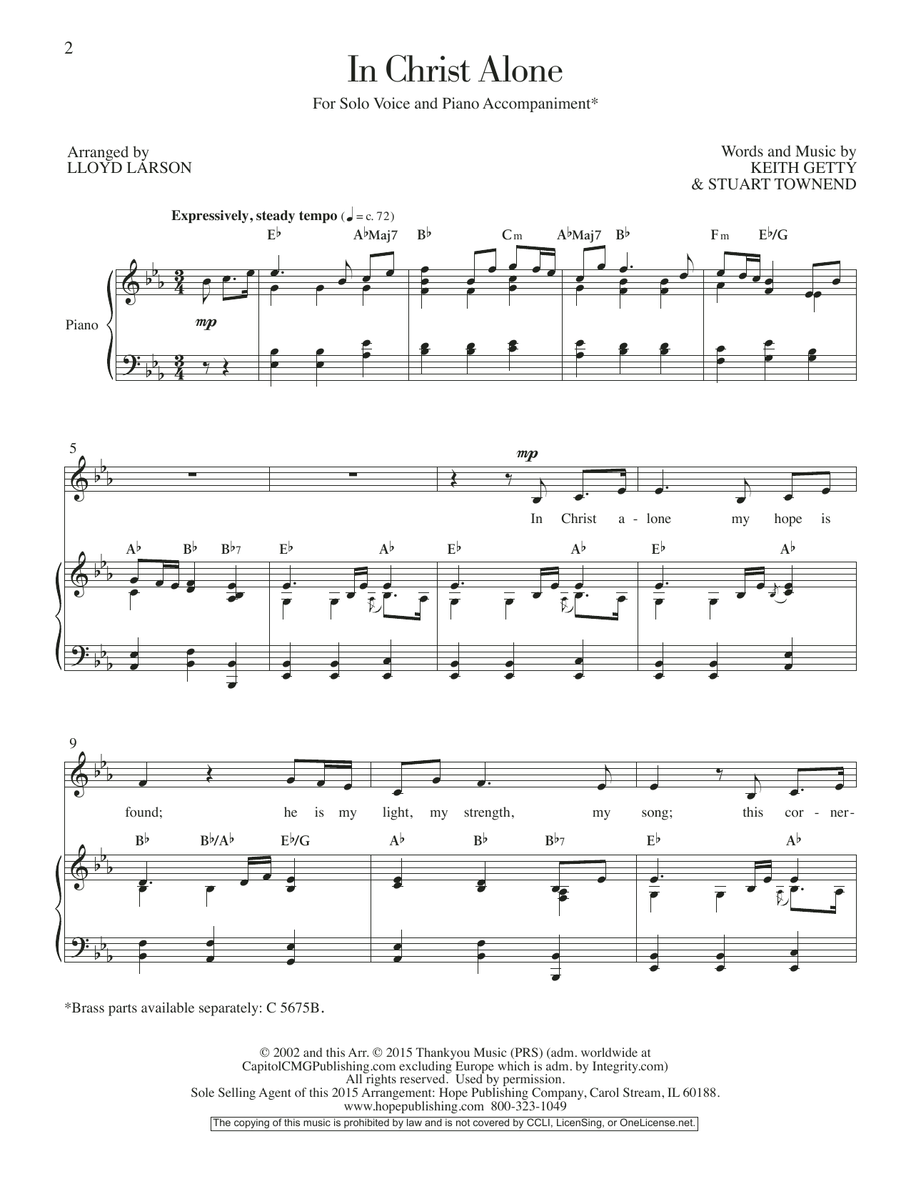 Keith & Kristyn Getty In Christ Alone (arr. Lloyd Larson) Sheet Music Notes & Chords for Piano & Vocal - Download or Print PDF