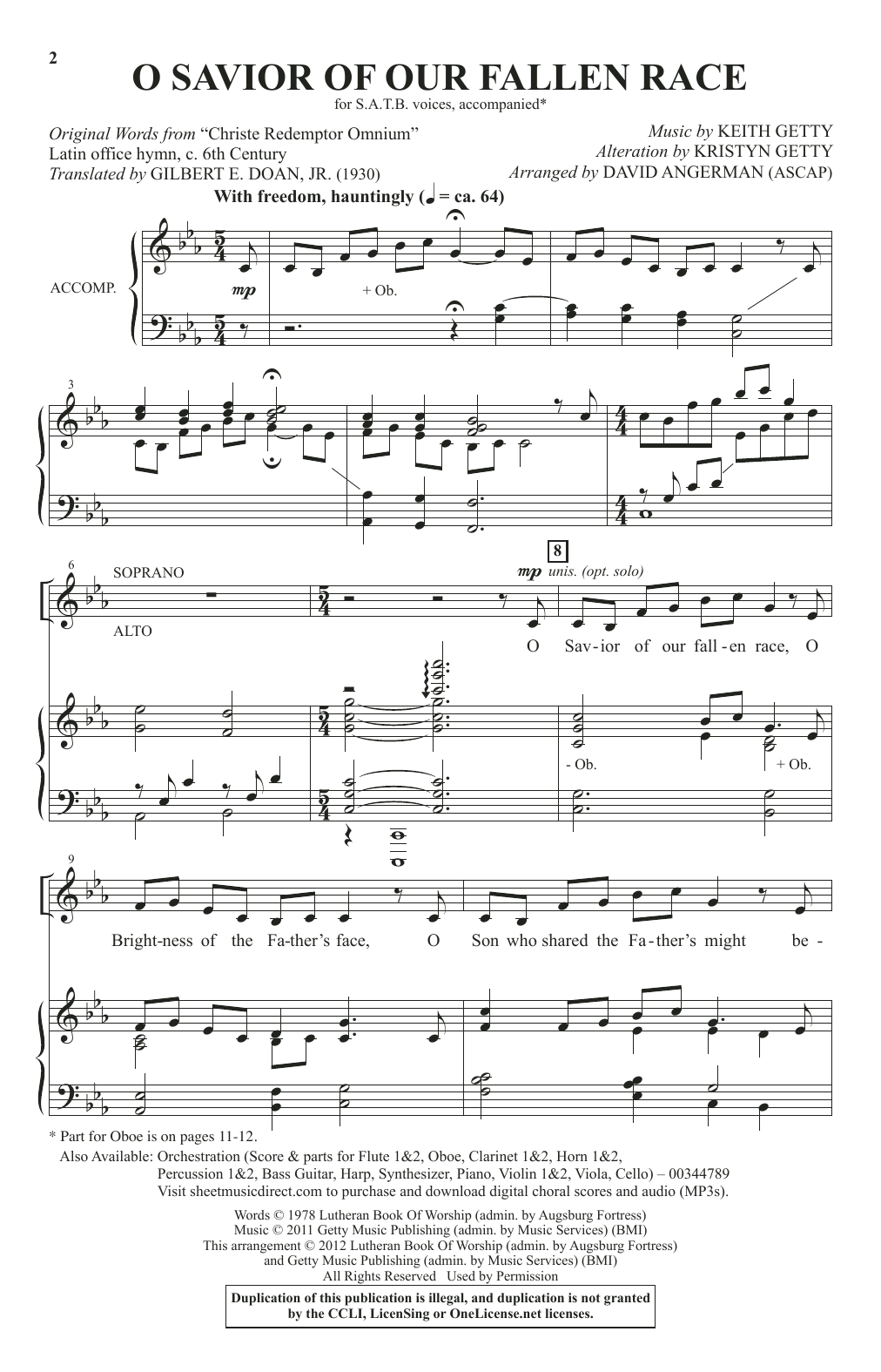 Keith & Kristyn Getty O Savior Of Our Fallen Race (arr. David Angerman) Sheet Music Notes & Chords for SATB Choir - Download or Print PDF