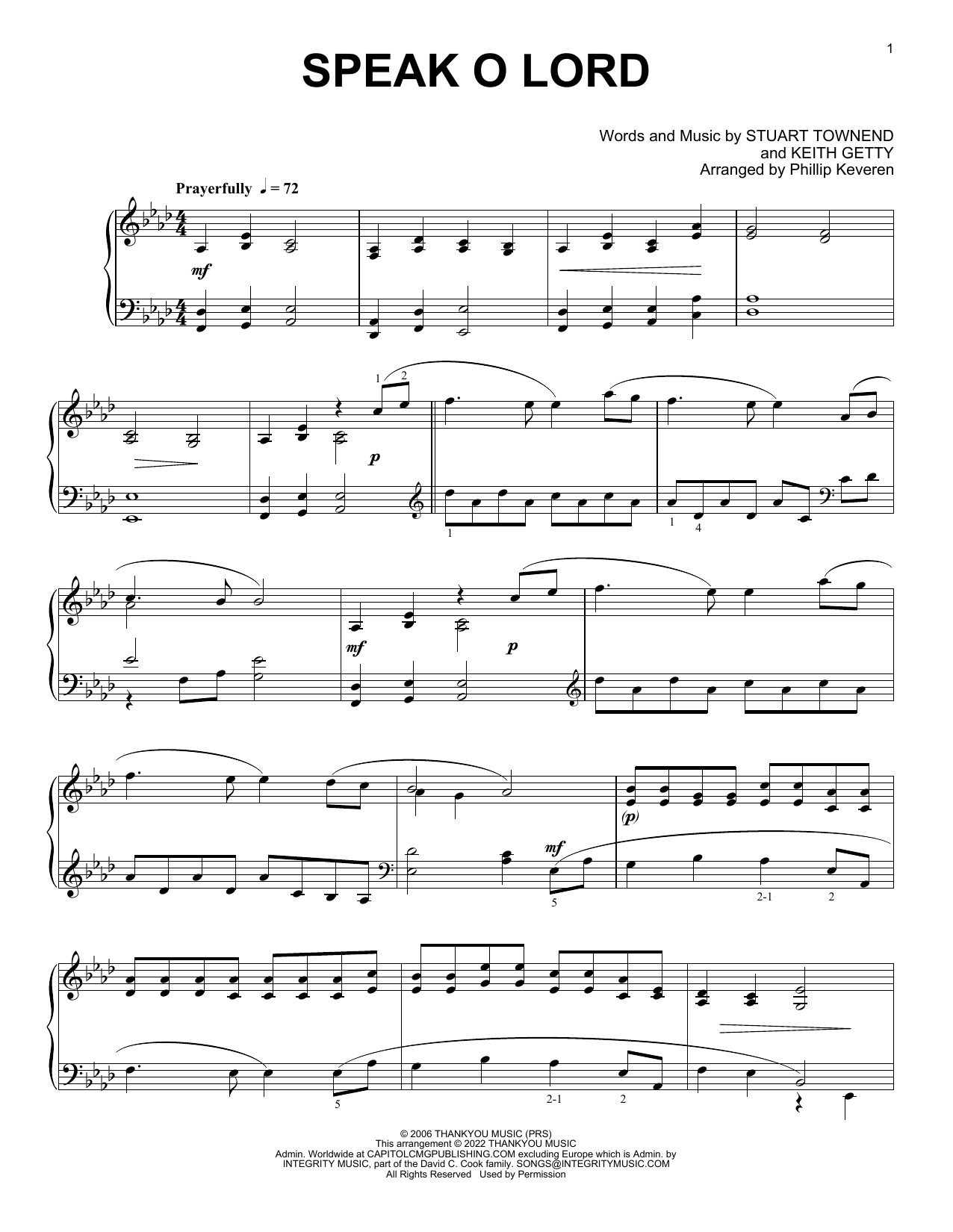 Keith & Kristyn Getty Speak O Lord [Classical version] (arr. Phillip Keveren) Sheet Music Notes & Chords for Piano Solo - Download or Print PDF