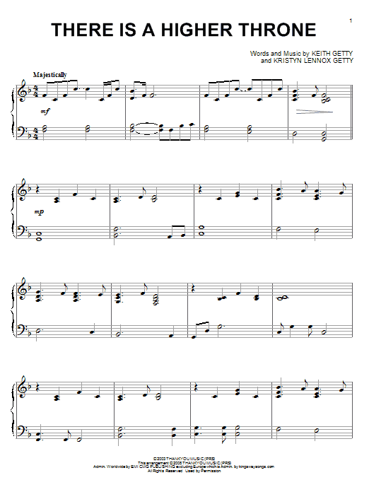 Keith & Kristyn Getty There Is A Higher Throne Sheet Music Notes & Chords for Easy Piano - Download or Print PDF