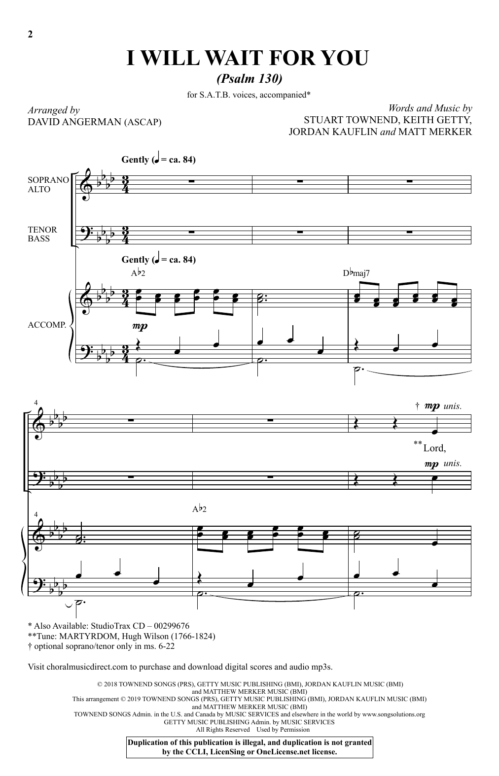 Keith and Kristyn Getty I Will Wait For You (arr. David Angerman) Sheet Music Notes & Chords for SATB Choir - Download or Print PDF