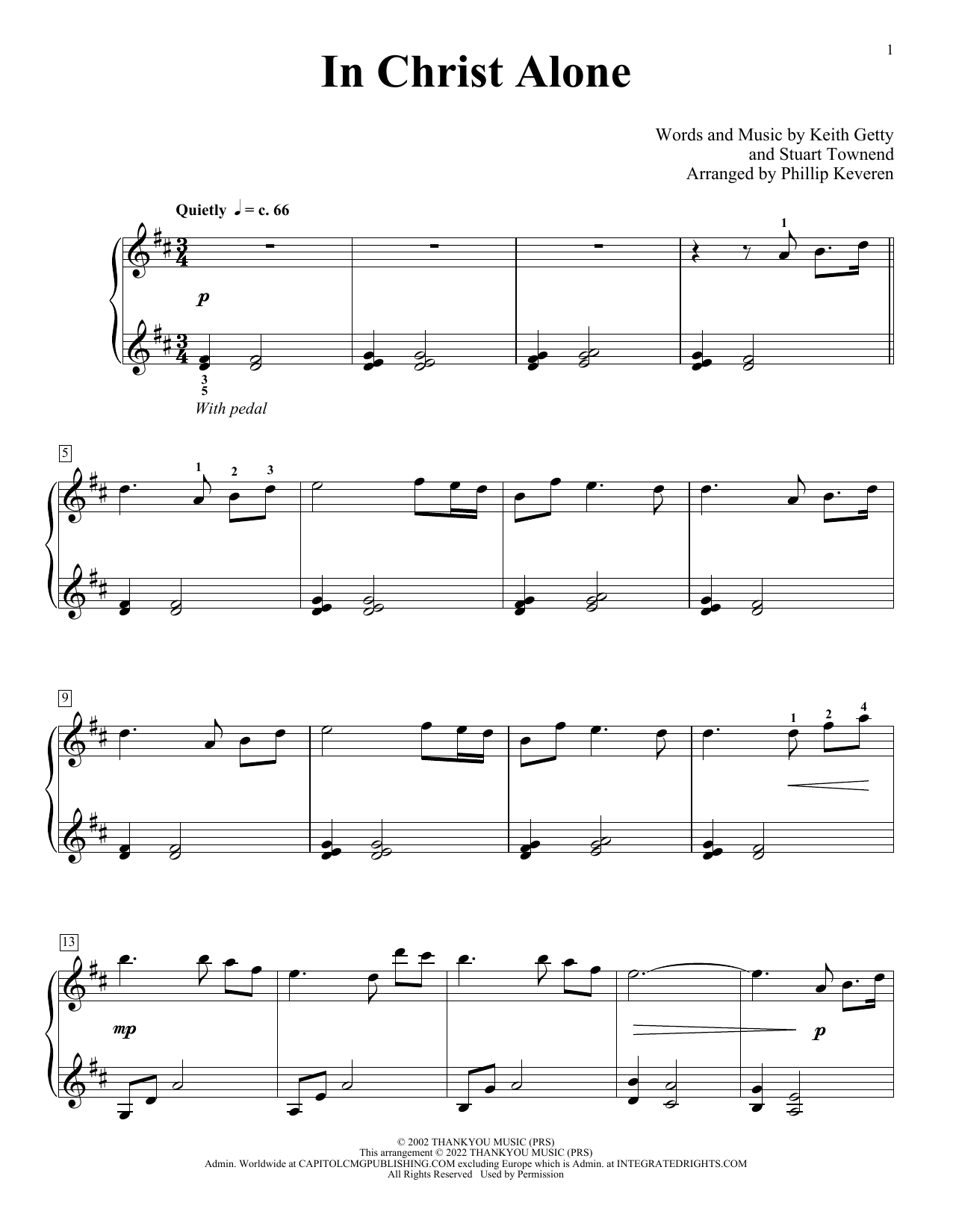 Keith & Kristyn Getty In Christ Alone (arr. Phillip Keveren) Sheet Music Notes & Chords for Piano Solo - Download or Print PDF