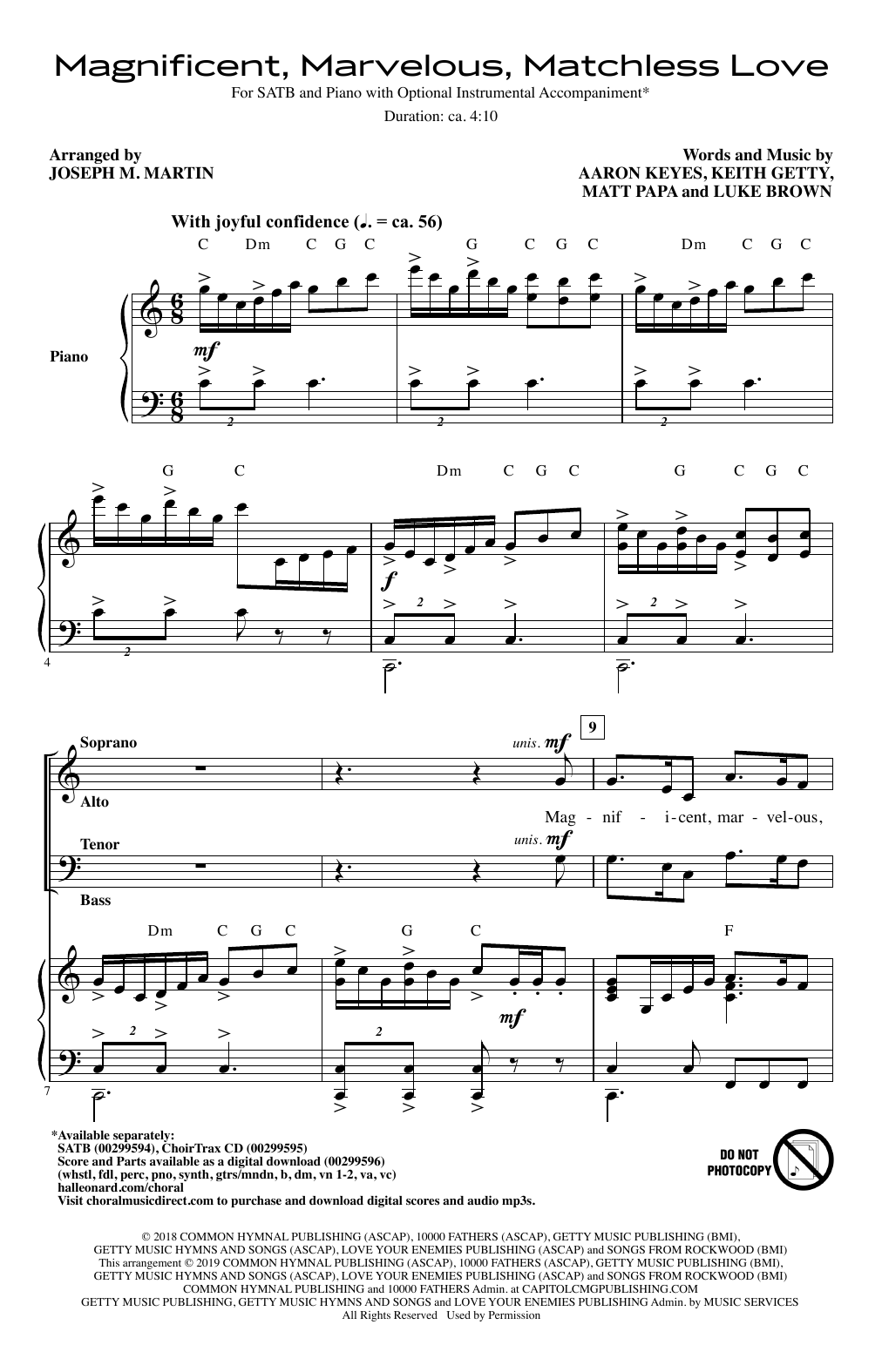 Keith and Kristyn Getty Magnificent, Marvelous, Matchless Love (arr. Joseph M. Martin) Sheet Music Notes & Chords for SATB Choir - Download or Print PDF