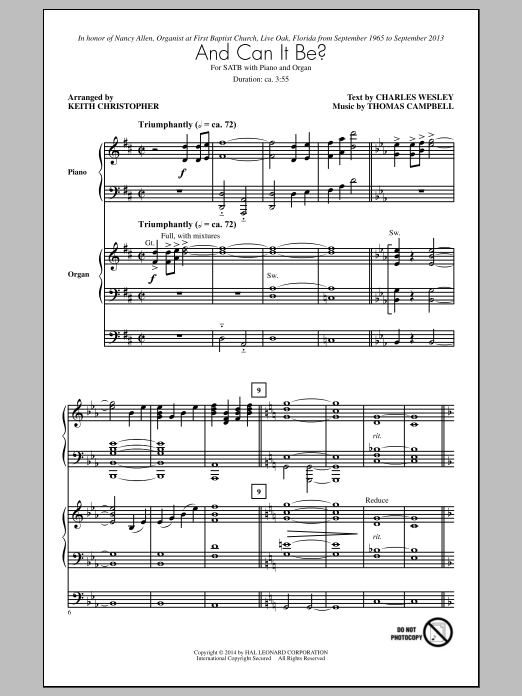 Keith Christopher And Can It Be? Sheet Music Notes & Chords for SATB - Download or Print PDF