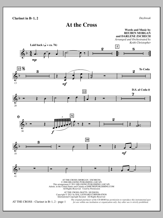 Keith Christopher At The Cross - Bb Clarinet 1 & 2 Sheet Music Notes & Chords for Choir Instrumental Pak - Download or Print PDF