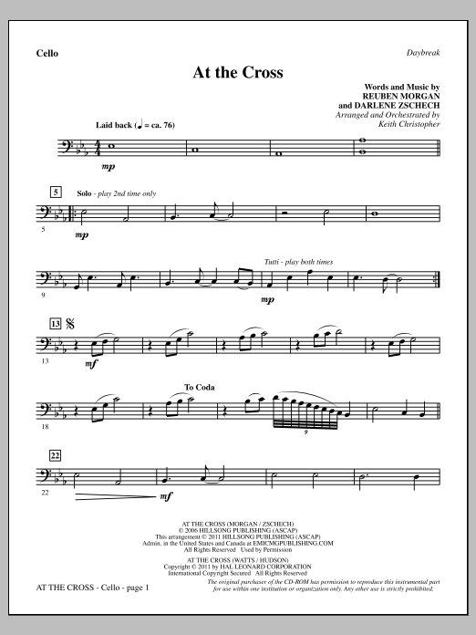 Keith Christopher At The Cross - Cello Sheet Music Notes & Chords for Choir Instrumental Pak - Download or Print PDF
