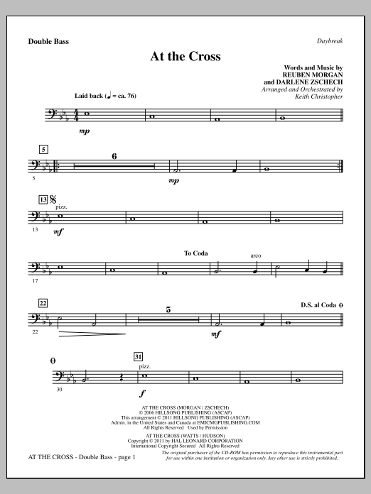 Keith Christopher At The Cross - Double Bass Sheet Music Notes & Chords for Choir Instrumental Pak - Download or Print PDF
