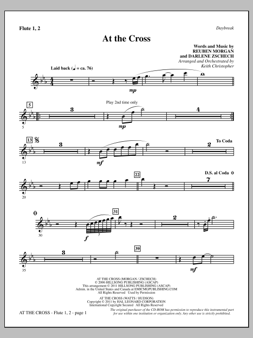 Keith Christopher At The Cross - Flute 1 & 2 Sheet Music Notes & Chords for Choir Instrumental Pak - Download or Print PDF