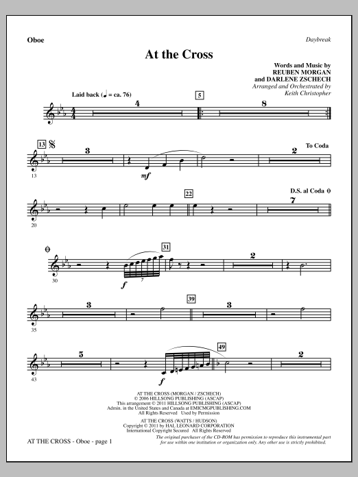 Keith Christopher At The Cross - Oboe Sheet Music Notes & Chords for Choir Instrumental Pak - Download or Print PDF