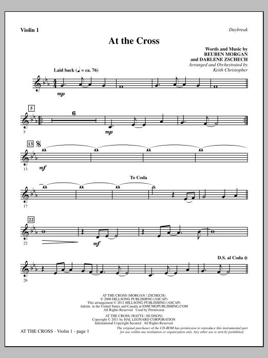 Keith Christopher At The Cross - Violin 1 Sheet Music Notes & Chords for Choir Instrumental Pak - Download or Print PDF