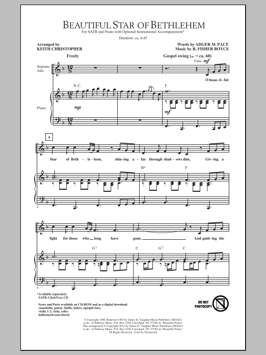 Keith Christopher Beautiful Star Of Bethlehem Sheet Music Notes & Chords for SATB - Download or Print PDF