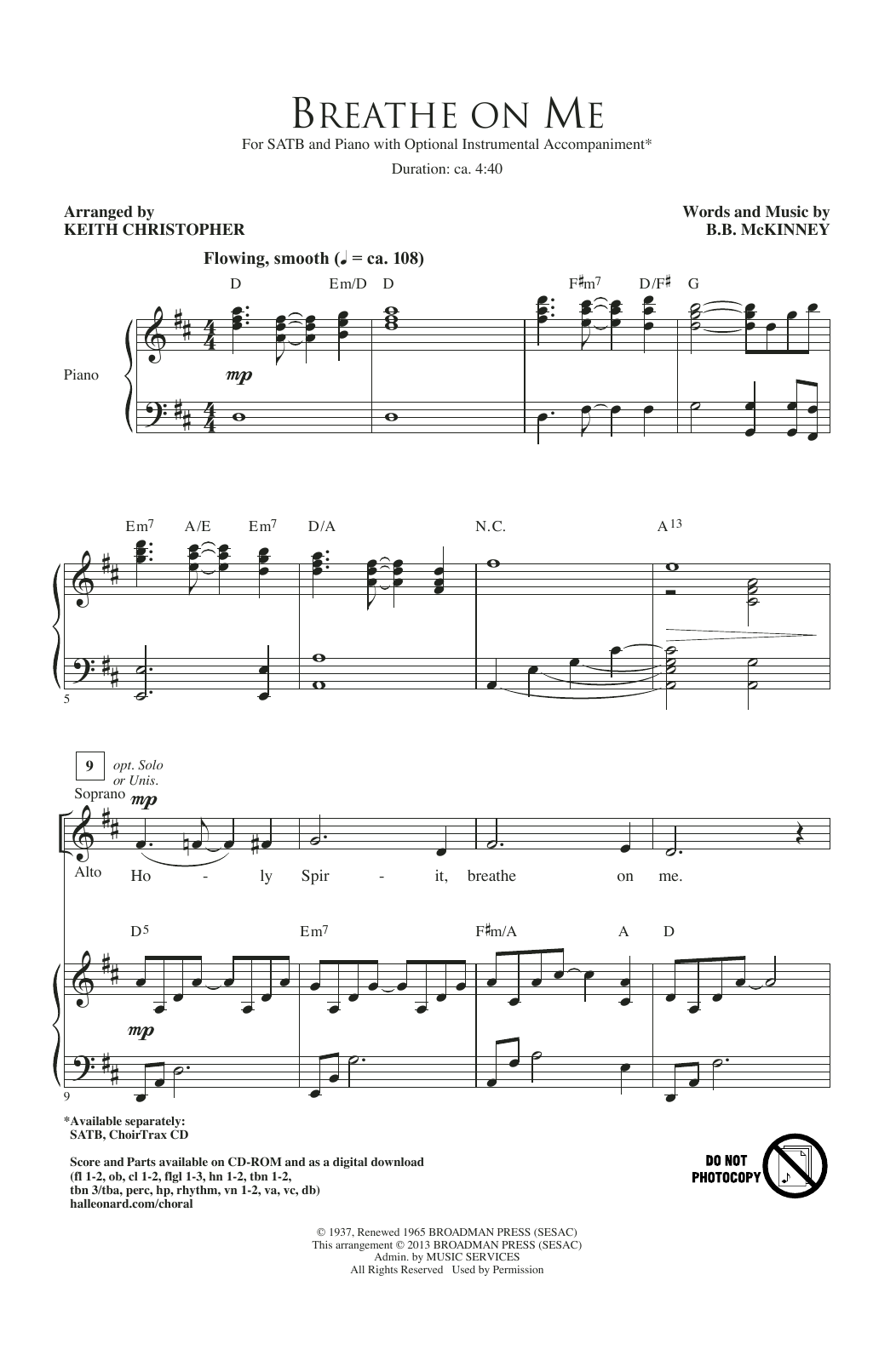 B.B. McKinney Breathe On Me (arr. Keith Christopher) Sheet Music Notes & Chords for SATB - Download or Print PDF