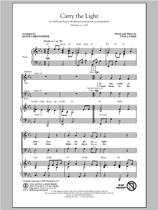 Keith Christopher Carry The Light Sheet Music Notes & Chords for SATB - Download or Print PDF