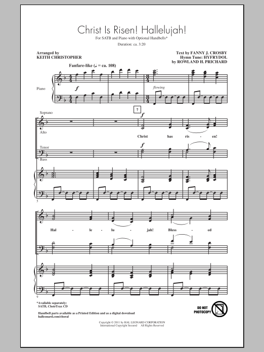 Rowland H. Prichard Christ Is Risen! Hallelujah! (arr. Keith Christopher) Sheet Music Notes & Chords for SATB - Download or Print PDF