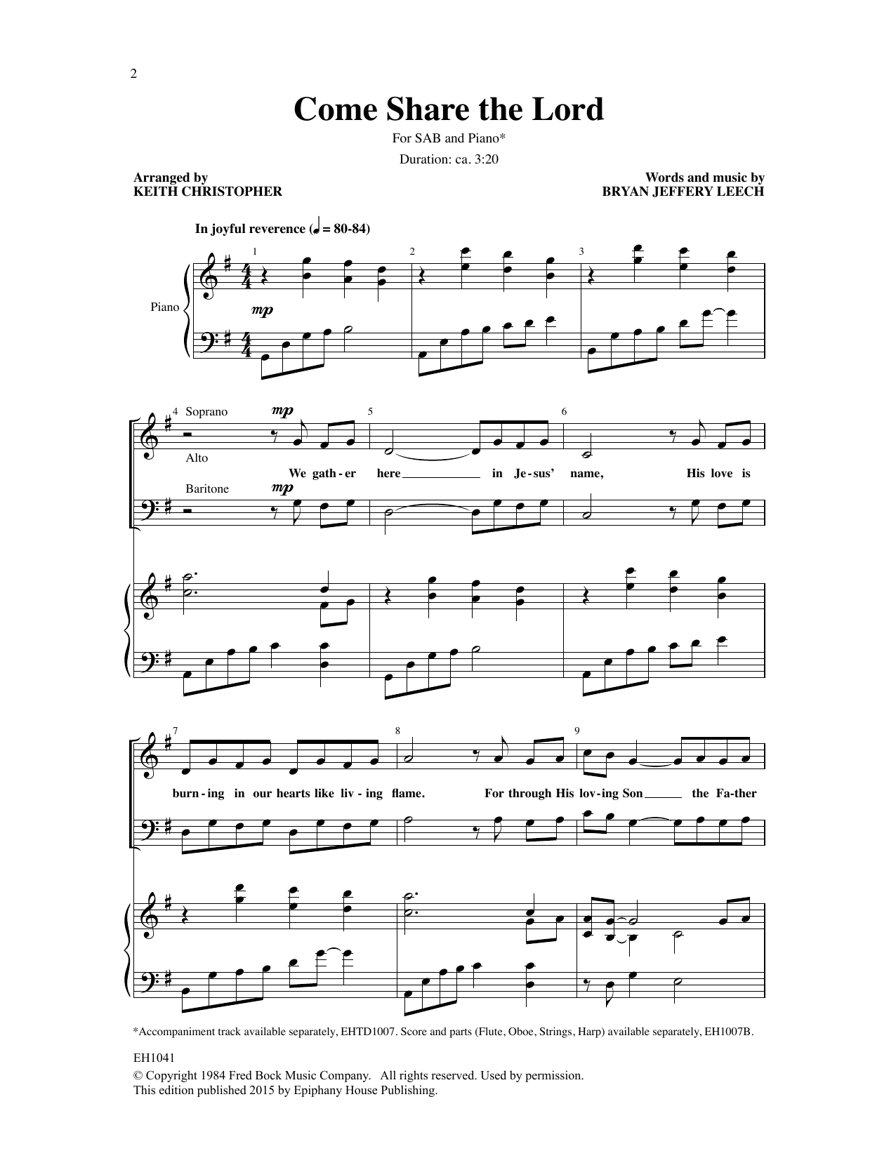 Keith Christopher Come Share The Lord Sheet Music Notes & Chords for TTBB Choir - Download or Print PDF