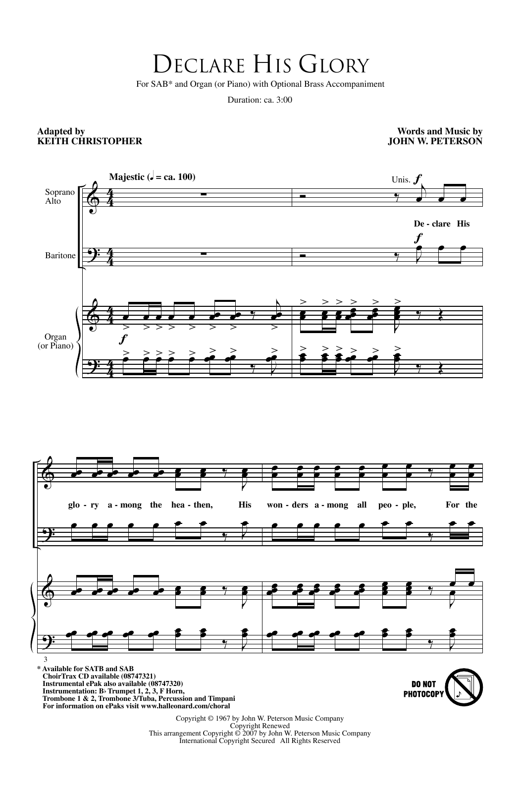 Keith Christopher Declare His Glory Sheet Music Notes & Chords for SAB - Download or Print PDF