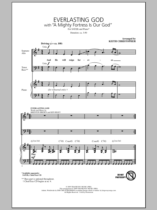 Keith Christopher Everlasting God (with A Mighty Fortress Is Our God) Sheet Music Notes & Chords for SATB - Download or Print PDF