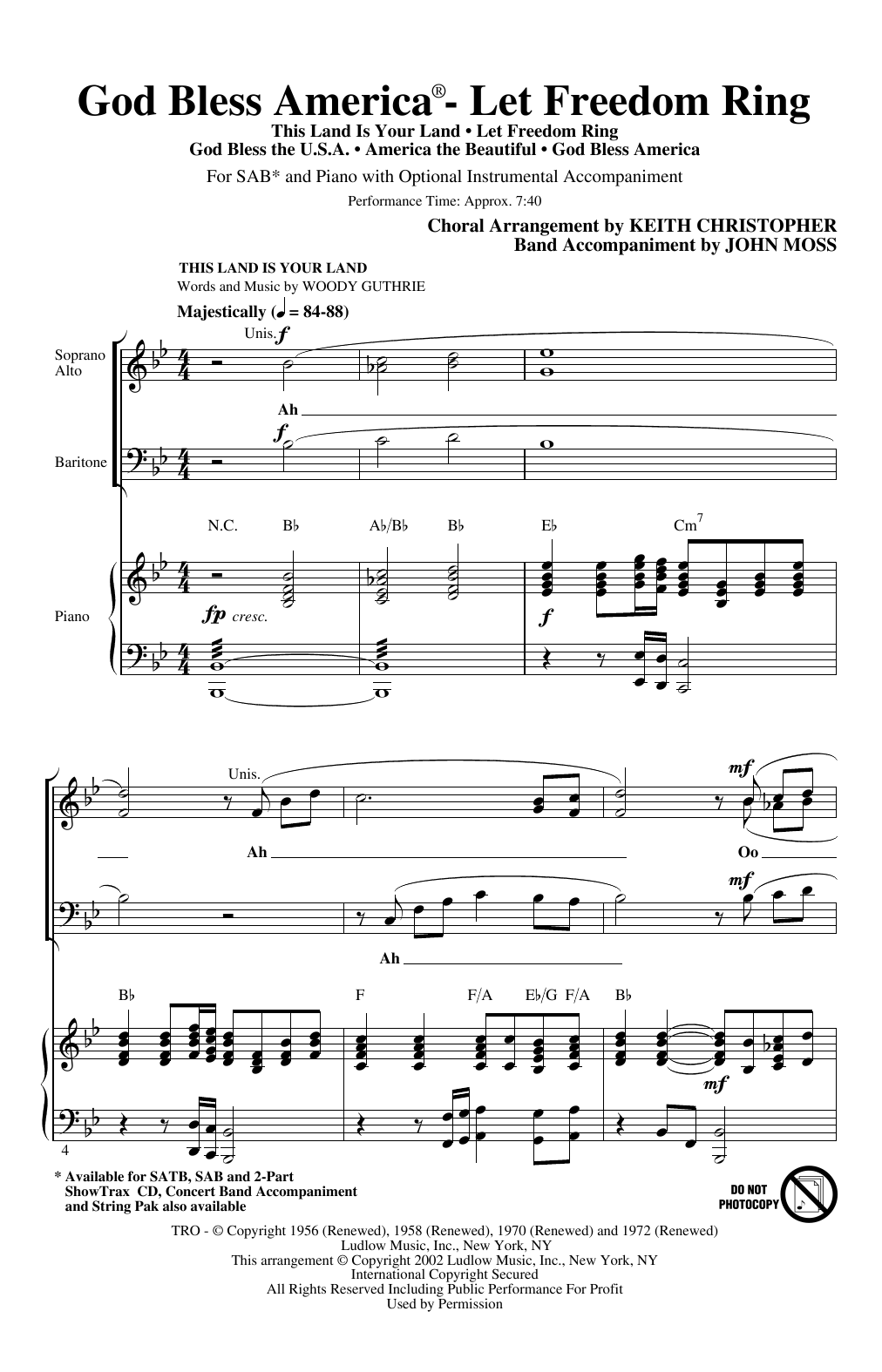 Keith Christopher God Bless America (Let Freedom Ring) (Medley) Sheet Music Notes & Chords for SAB Choir - Download or Print PDF